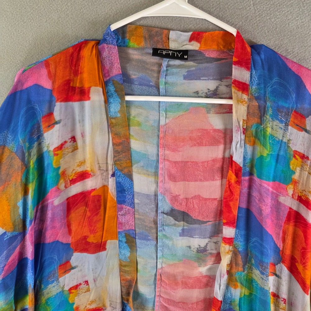APNY Sheer Colorful Abstract Kimono Cardigan Jacket Cupro Blend Wearable Art M - Picture 2 of 6